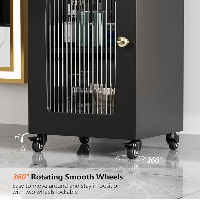 OmySalon Salon Cart with Wheels, 3-Tier Rolling Beauty Cart with Glass Door & - Image 6