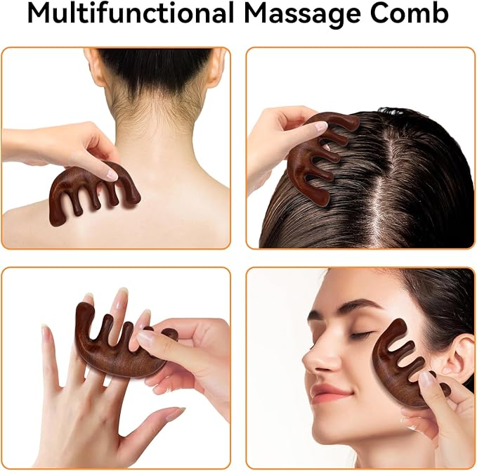 2 Pack Wooden Head Scalp Massager Comb, Sandalwood Scalp Massage Wood, Head - Image 3