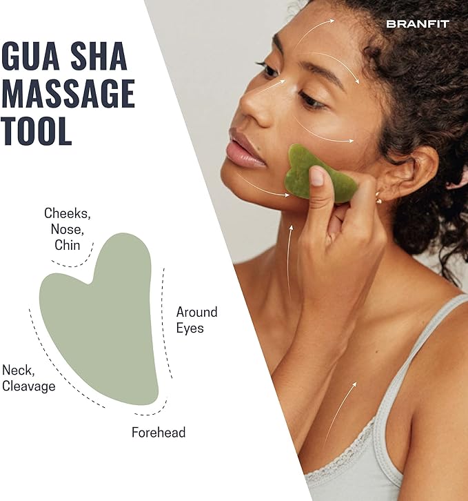 Gua Sha Massage Tool Jade Roller Skin Care Kit by Branfit, 100% Natural Jade - Image 3