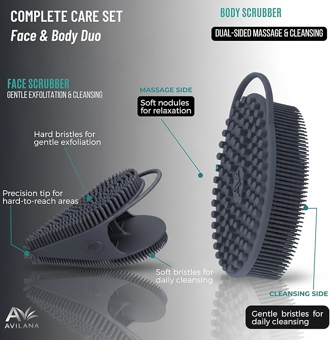 Avilana Premium Body Scrubber and Face Brush Set - Image 4