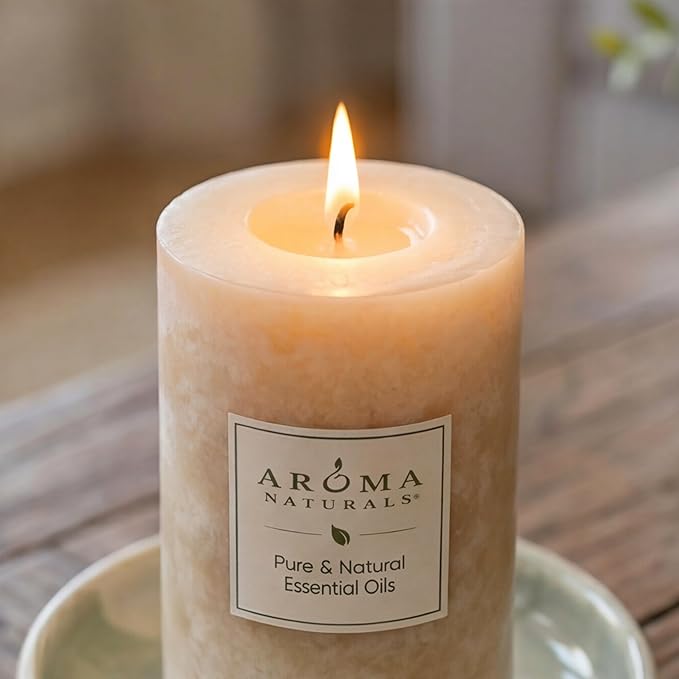 Aroma Naturals Ginger and Clove Essential Oil Beige Scented Pillar Candle - Image 5