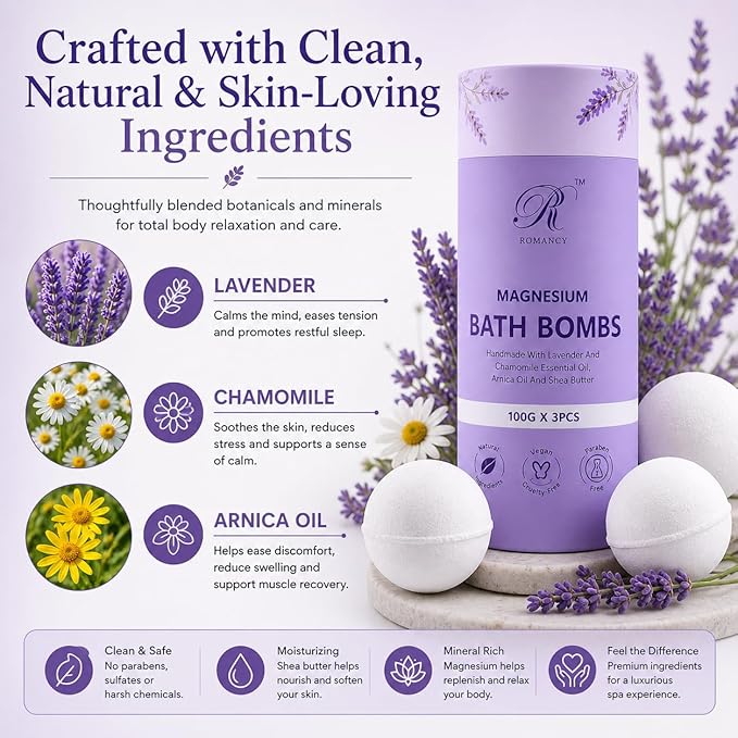 Magnesium Lavender Bath Bombs Gift Set – XL Epsom Salt Bath Bombs - Image 4