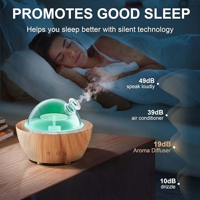 Glass Essential Oil Diffuser Wood Grain Base, 280ml Aromatherapy Diffusers Cool - Image 4
