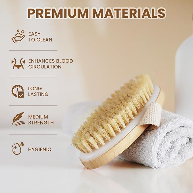 POPCHOSE Dry Brushing Body Brush, Natural Bristle Dry Skin Exfoliating Brush - Image 3