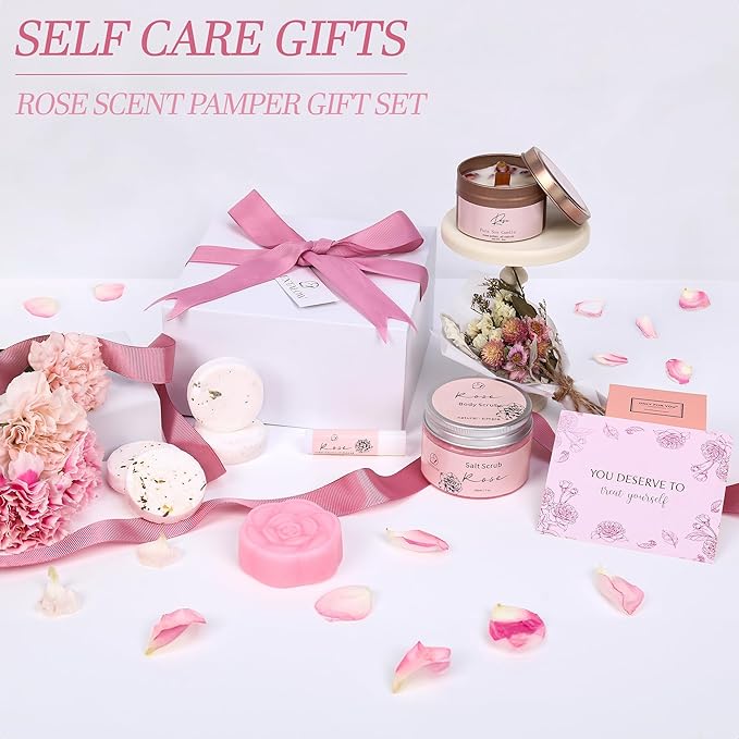 EXTALOW Spa Gifts for Women Bath and Body Gift Baskets Mothers Day Gift Rose - Image 2