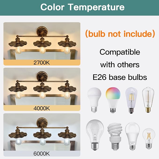 ZGLAOJT 3 Light Vintage Vanity Light Oil Rubbed Bronze Bathroom Light Fixtures - Image 3