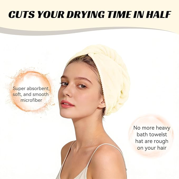 Microfiber Hair Towel Wrap for Women, Soft Lightweight Quick Dry Turban - Image 5