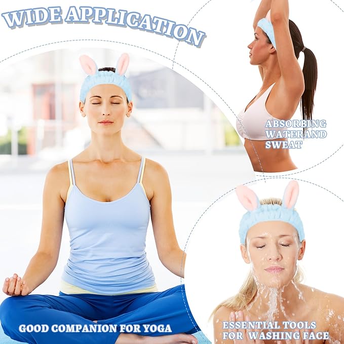 Cute Blue Rabbit Ears Headband Frog Eye Elastic to Wash Face - Image 5