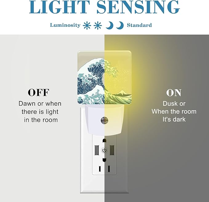 Plug in Night Lights Japanese Great Wave Nightlight Plug Into Wall Dusk to Dawn - Image 2