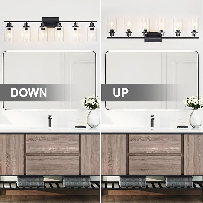 6 Light Bathroom Light Fixtures Black Vanity Light Over Mirror Modern Farmhouse - Image 6