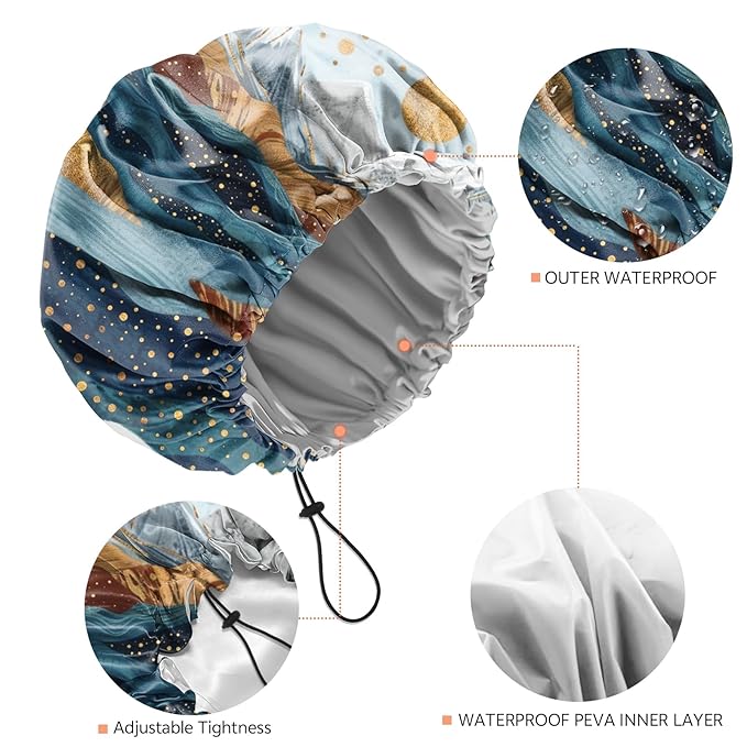 Shower Cap Reusable Double Layer Adjustable Elastic Waterproof EVA Hair Bath - Image 3