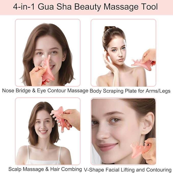 Gua Sha Facial Tools, 4 in 1 Resin Head Massager Scalp Comb - Image 3