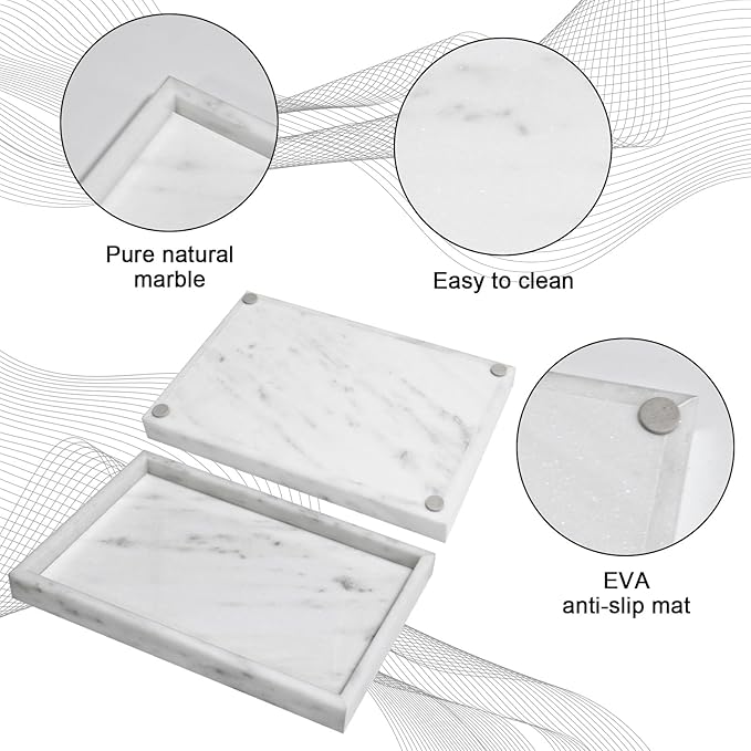 Pure Natural Marble Tray for Bathroom, Sink. Cosmetics, toiletries, etc. can be - Image 3