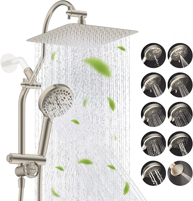 Hibbent cUPC Certified All Metal 10" Rainfall Showerhead Combo, High Pressure by Hibbent