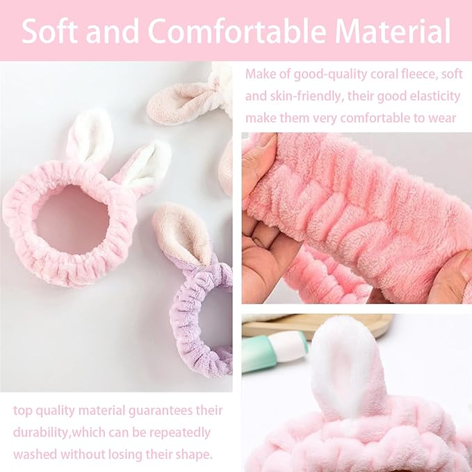 musejoy 2 Pcs Headband Bunny Ears Headband, Cute Spa Headbands - Image 3