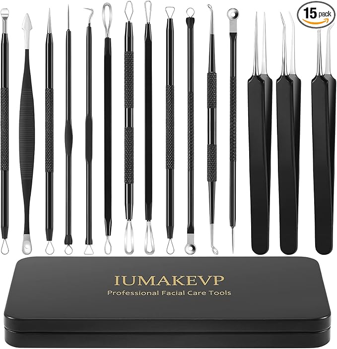 Pimple Popper Tool Kit, IUMAKEVP 15 PCS Professional Stainless Steel Blackhead by IUMAKEVP