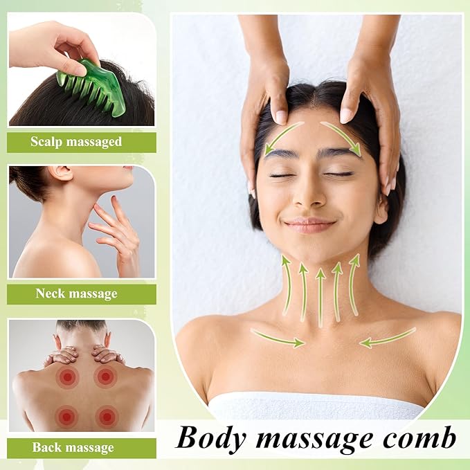 Hercicy 4 Pcs Jade Eye Mask and Hair Comb Set Green Jade Stone Eye Mask White - Image 4