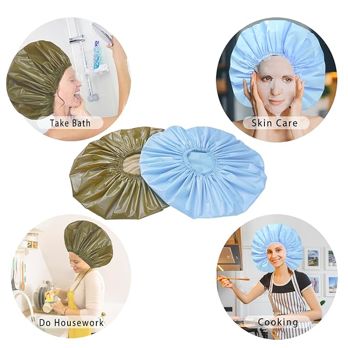 Jumbo Size Shower Cap 2 PCS Waterproof Shower Caps - Image 8
