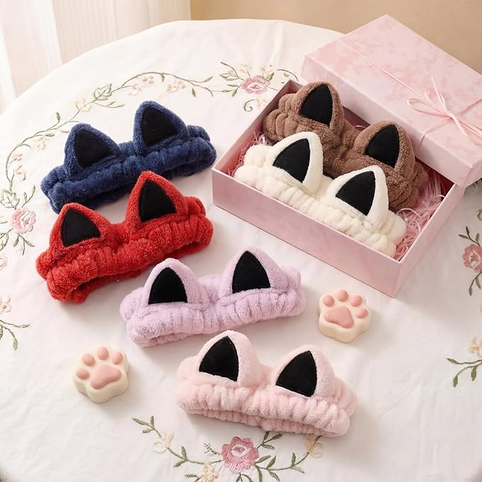 6-Pack Cat Ears Headbands Soft Coral Fleece Hair Band - Image 7