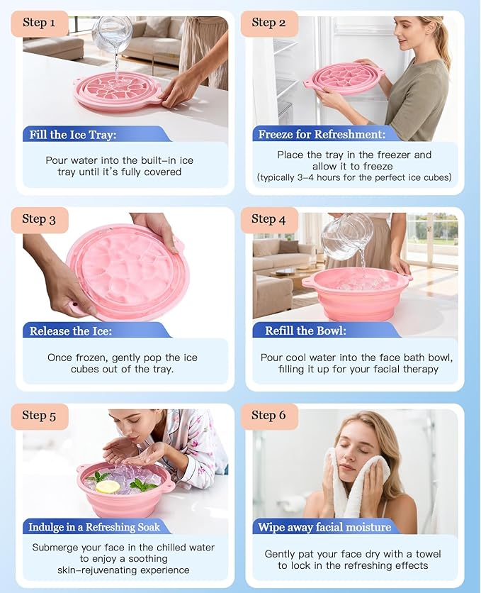 Face Bowl for Ice with Built-in Ice Tray Collapsible Silicone Facial Ice Bath - Image 6