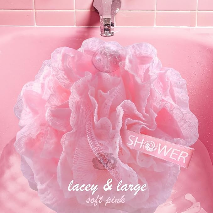 Loofah-Bath-Sponge Lace-Mesh-Set // 2-Scrubs-in-1 by Shower Bouquet/Large Full - Image 7