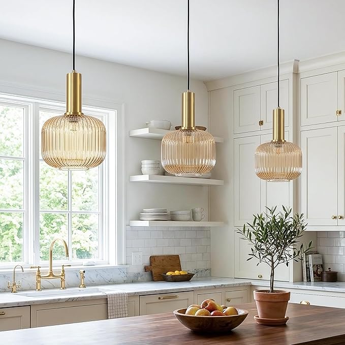 KCO Lighting Amber Glass Globe Pendant Light Mid Century Modern Kitchen Island - Image 6