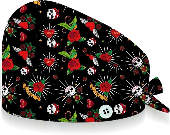 Adjustable Scrub Cap with Buttons & Sweatband, Working Hat with Elastic Tie Back by Unknown