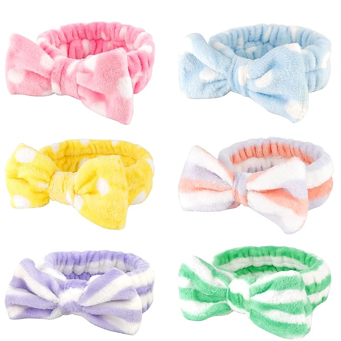 Casoty 6 Pcs Hairband, Soft Coral Fleece Spa Headbands, Bow Headband by Casoty