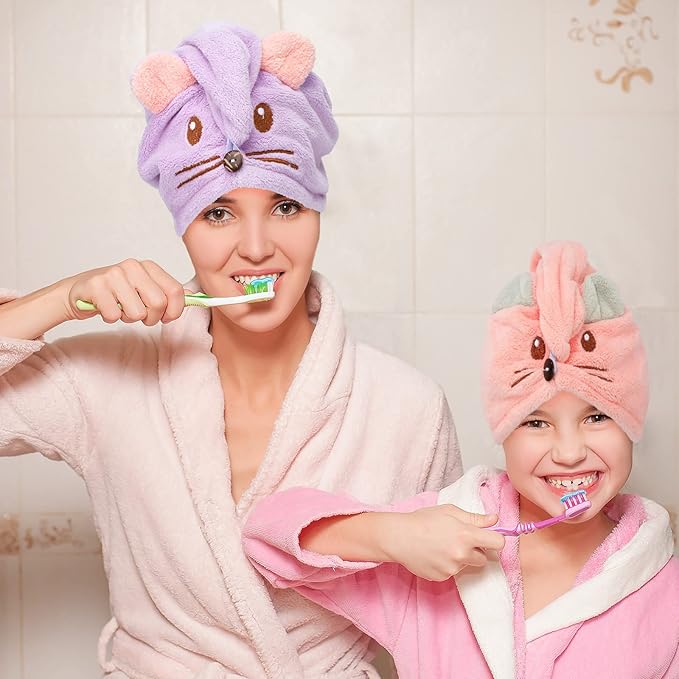 Whaline 2 Pack Parent-Child Quick Dry Hair Towel Cute Mouse Hair Towel Wrap - Image 6