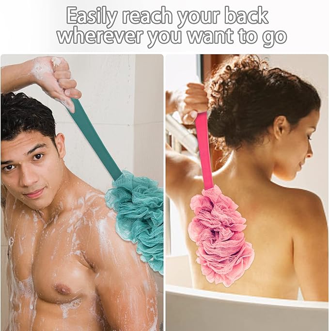 4Pack Back Scrubber for Shower, Evmliy Loofah Sponge Brush Exfoliating Body - Image 3