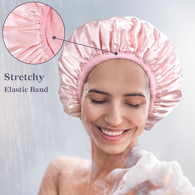 Three-Layer Terry Cloth Lined Satin Shower Cap, - Image 6