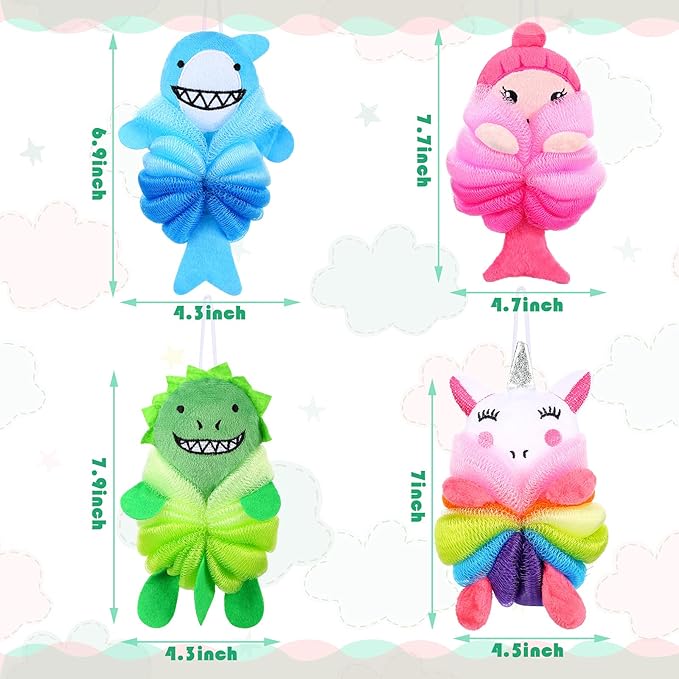 Tatuo 4 Pcs Animal Bath Loofahs Kids Body Loofah Cartoon Shower Cute Bath - Image 2
