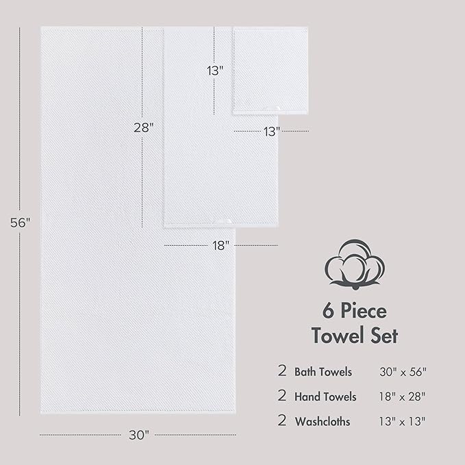 Madison Park Bathroom Towel Set of 6 Diagonal Ribbed, 500 GSM - Image 9
