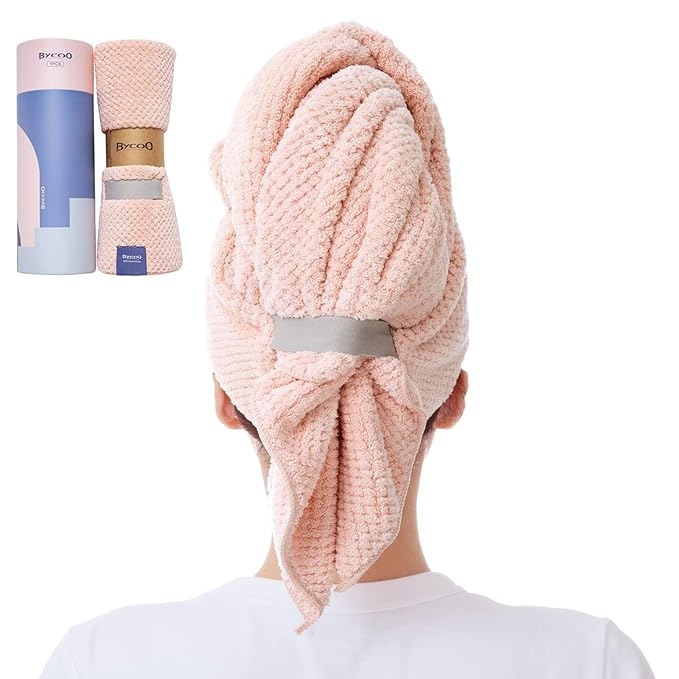 Microfiber Hair Towel Wrap for Women, Anti Frizz Large Ultra-Soft Hands-Free by BYCOO