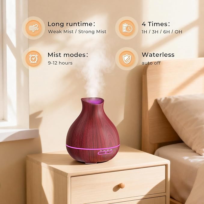 BZseed Aromatherapy Essential Oil Diffuser 550ml 12 Hours Wood Grain Aroma - Image 4
