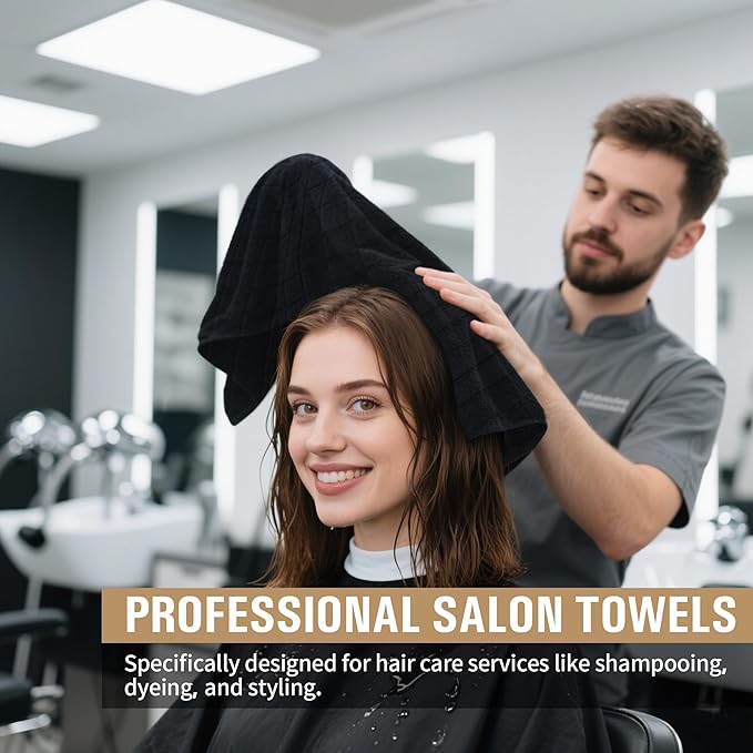 Salon Towels, 24 Pack Black Hand Towels - Image 3