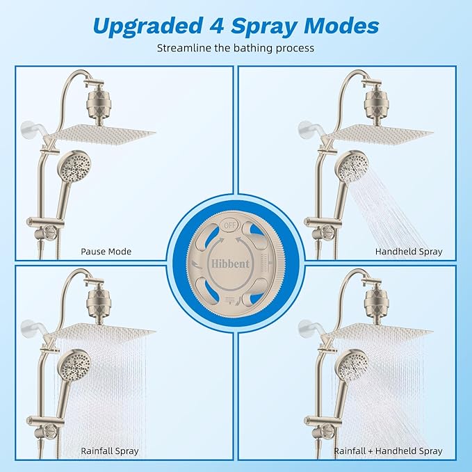 Hibbent Dual Filter All Metal 12" Rainfall Showerhead Combo, High Pressure - Image 2