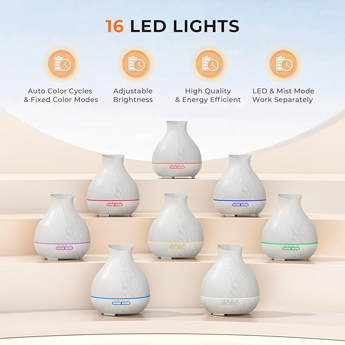 BZseed Aromatherapy Essential Oil Diffuser 550ml 12 Hours White Wood Grain - Image 5