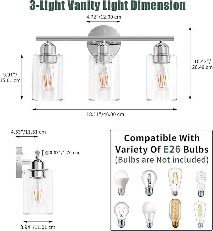 Espird Bathroom Vanity Light Fixtures Polished Chrome Bathroom Lighting Fixture - Image 2