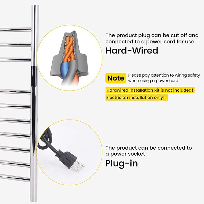 10-Bars Silver Heated Towel Rack–23" Wall Mounted Towel Warmer - Image 3