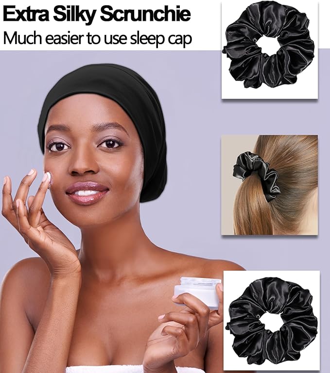 Sleep Cap Bonnet for Sleeping Black Women, Adjustable Cooling Ice Silk Lined - Image 6