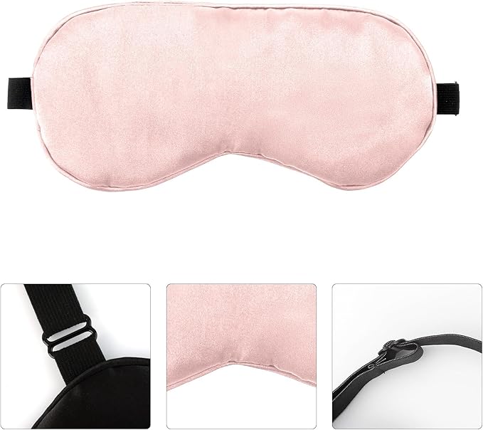 2 PCS Black Pink Satin Sleep Masks, Adjustable Silk Eye Mask - Image 5