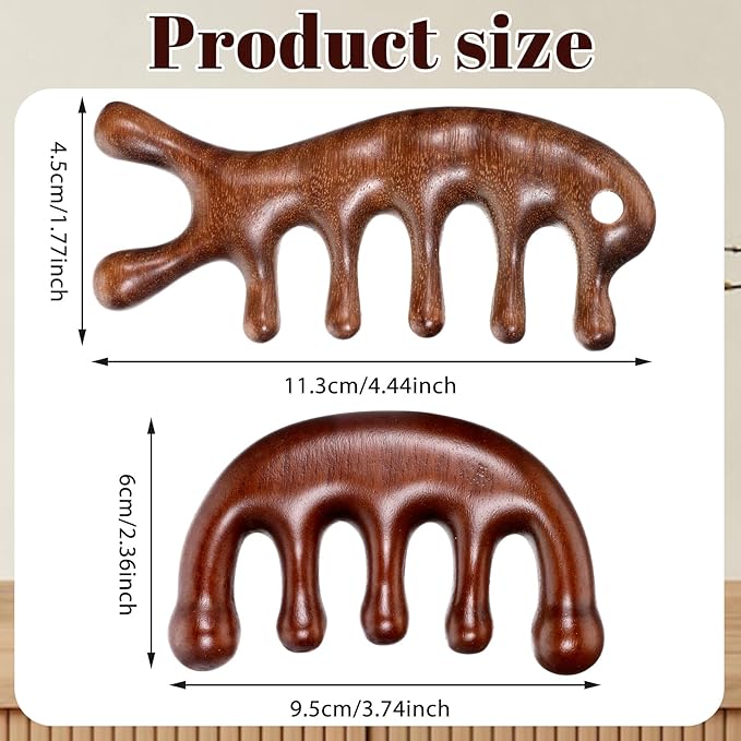 2 Pack Wooden Head Scalp Massager Comb, Scalp Massager Loc Comb Wooden Scalps - Image 2