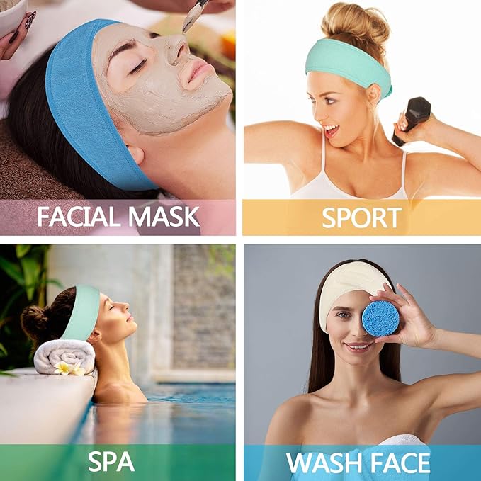Whaline Spa Facial Headband Make Up Wrap Head Terry Cloth Headband Adjustable - Image 6