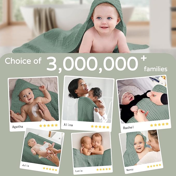 Yoofoss Hooded Baby Towels for Newborn 2 Pack 100% Muslin Organic Cotton Baby - Image 6