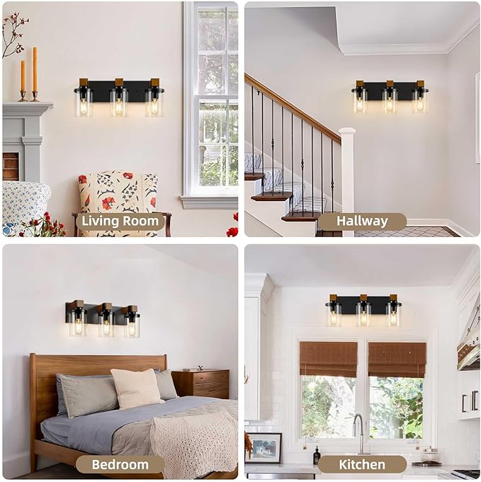 3-Light Farmhouse Bathroom Light Fixtures, Rustic Sconces Wall Lighting - Image 7