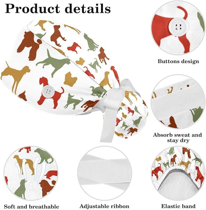 Adjustable Brown Dachshund Dog Blue Surgical Scrub Cap - Image 4