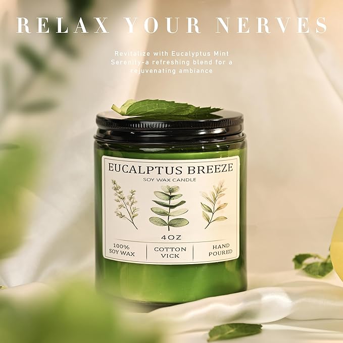 Eucalyptus & Mint Candles for Home Scented, 20 Hours Burn Soy Candle Gift for - Image 2