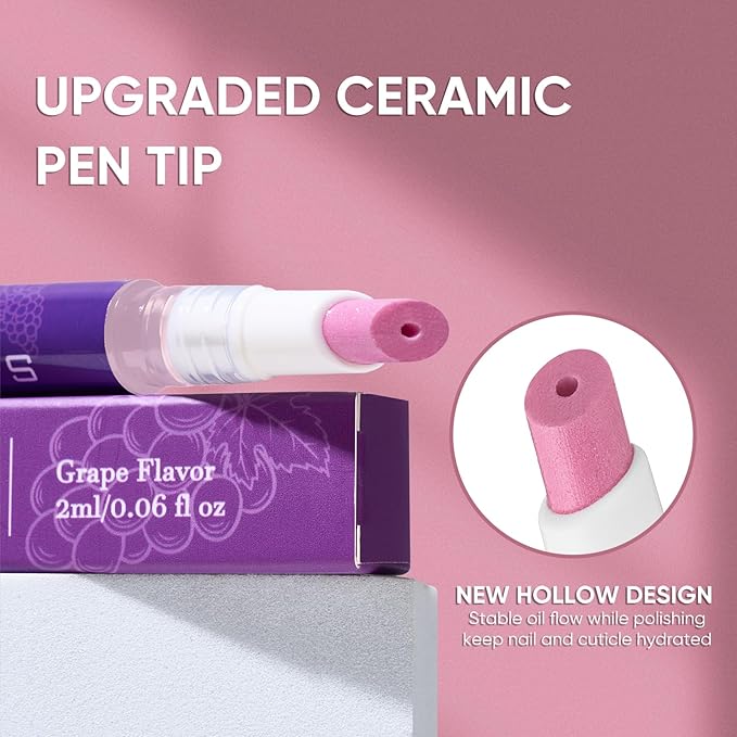 Ceramic Cuticle Pusher & Oil Pen, 2ml Grape Scented Nail Care Pen, Gentle - Image 2