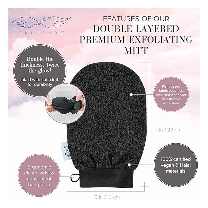 Seraphic Skincare Double-Layered Premium Exfoliating Mitt – 100% Vegan Viscose - Image 3
